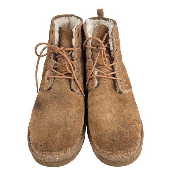 UGG Harkley 1016472 Men's Boots Suede Fur Chestnut Brown Lace Up Sz 17 - Picture 3 of 11